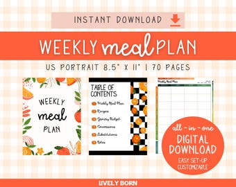 Planificador de comidas semanal/Presupuesto, recetas y lista de compras (descarga digital)