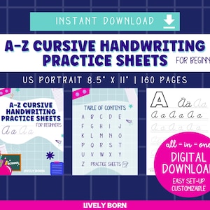 Cursive Handwriting Workbook for Kids | 160 Pages | Alphabet Practice, Tracing & Word Writing | Printable Digital PDF
