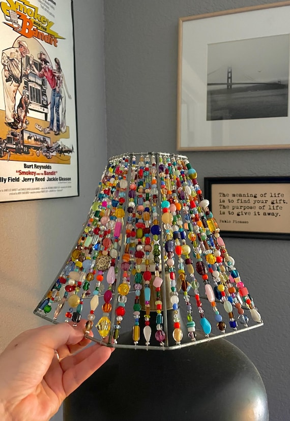 Beaded Lampshade: Eclectic Boho Lamp Shade with Thrifted Glass Beads