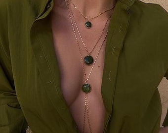 14K Gold Plated Body Jewelry, Body Chain, Layered Body Chain Bralette, Bikini Body Jewelry, Gold Body Chain, Chain Bralette