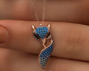Collana con volpe che osserva le stelle - Fatta a mano in argento/oro - Italia