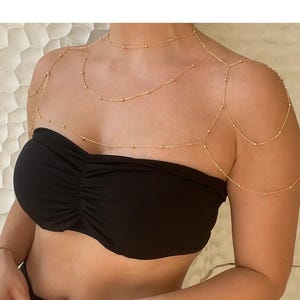 14K Vergoldete Schulter Kette, Schulter Körper Kette, Schulter Körper Schmuck, Bikini Kette, Festival Körper Kette, Minimalistische Körper Kette
