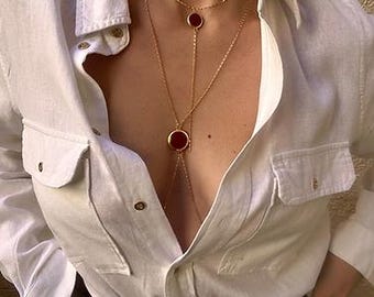 14K Gold Plated Body Jewelry, Body Chain, Layered Body Chain Bralette, Bikini Body Jewelry, Gold Body Chain, Chain Bralette