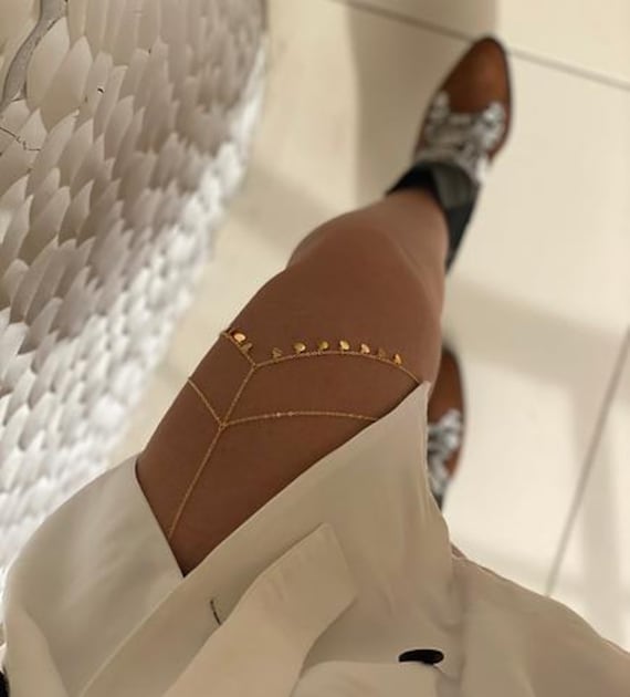 14K Gold Plated Body Chain, Gold Leg Chain, Leg Chain, Gold Body Chain, Thigh Chain, Gold Body Jewelry, Thigh Necklace, Waist Leg Chain