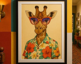 Giraffe with Sunglasses Printable – Funny Animal Wall Art – Digital Download Tropical Decor
