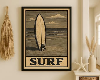 Surf Printable Wall Art – Vintage Surfboard Beach Poster – Digital Download Coastal Decor