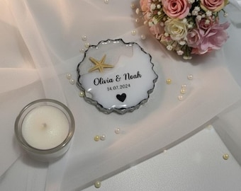 Detalle de boda con temática playera con estrella de mar / Imán de resina epoxi blanca transparente / Regalo personalizado para parejas / Decoración para bodas costeras