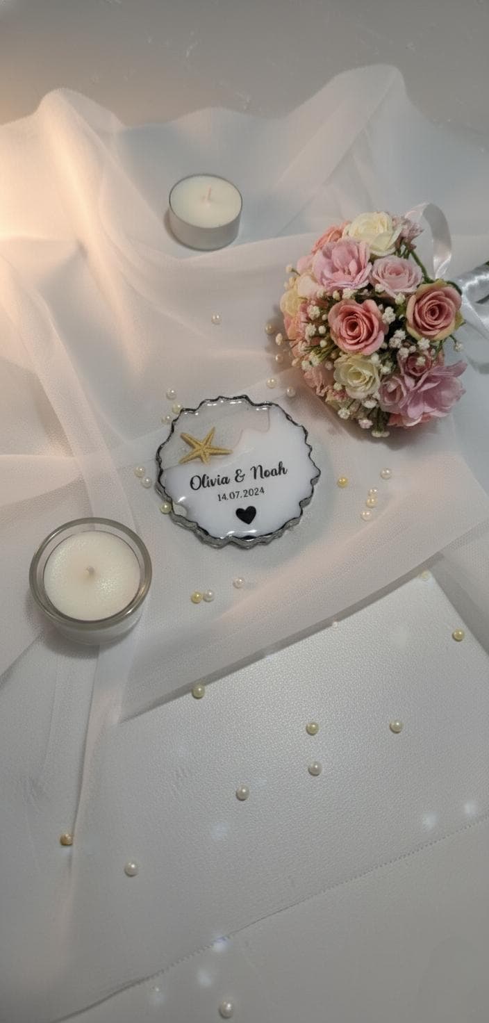 Beach Theme Wedding Favor with Starfish | White Clear Epoxy Resin Magnet Beach Theme Wedding Favor with Starfish | White Clear Epoxy Resin Magnet