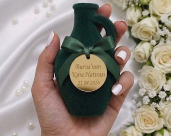 Mini tarro de henna / Detalle de henna con cinta personalizada azul marino / Relleno de henna / Regalo para bodas y noches de henna