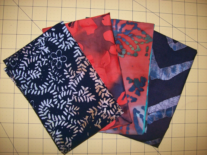 A Gorgeous Lot of 4 Batiks Fat Quarters One Yard Of Fabric Free US Shipping