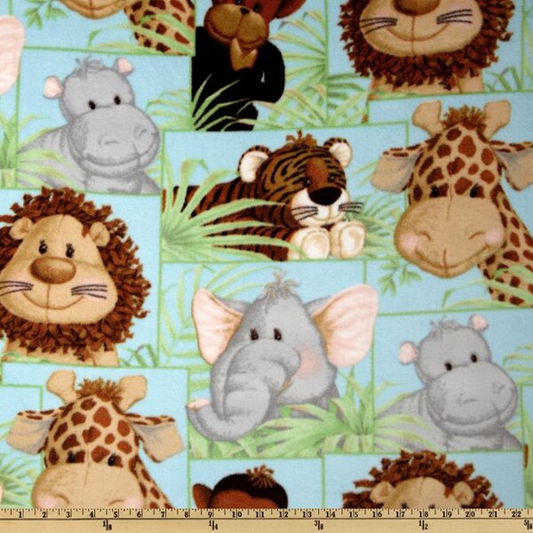 A Wonderfully Soft Jungle Babies Patchwork Fleece Fabric By The Yard Free US Shipping