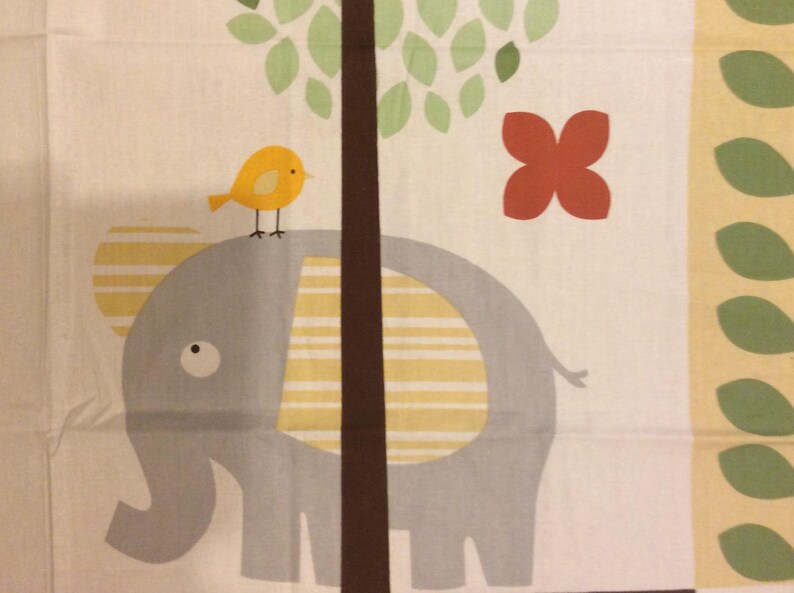 An Adorable African Jungle Animals Elephant And Giraffe Cotton Fabric Panel Free US Shipping