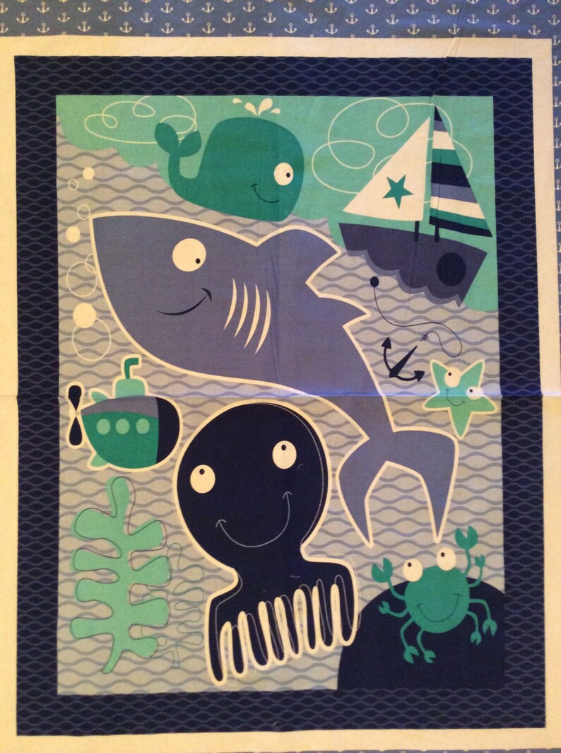 An Adorable Seawater Friends Baby Animals At Play Cotton Quilting Fabric Panel Free US Shipping
