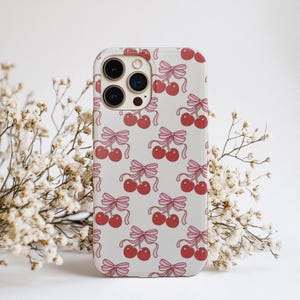 Cherry Bow Pattern Phone Case | Coquette Fruit Design | Girly Summer Aesthetic iPhone Cover | Cute Y2K Gift for Her