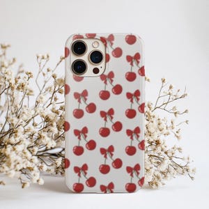 Cherry Bow Phone Case | Coquette Fruit Design | Girly Aesthetic iPhone Cover | Cute Summer Accessory | Gift for Her