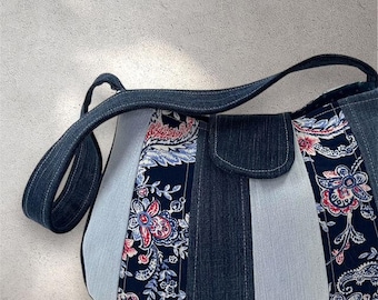 Bolso de hombro con estampado de mezclilla y cachemira