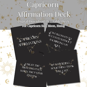 Affirmation du Capricorne | Oracle du zodiaque imprimable | Cartes numériques Maîtrise de soi pour Capricorne Soleil Lune Rising | Cadeau astrologie