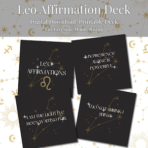 Baraja de Afirmaciones Leo * Cartas del Oráculo del Zodíaco Imprimibles * Baraja Digital de Amor Propio para Leo Sol Luna Ascendente * Regalo Astrológico para Descargar