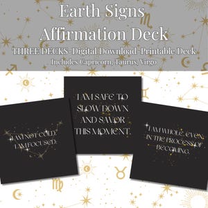 Bundel aardetekenbevestiging | Afdrukbare decks Stier Maagd Steenbok | Zodiac orakelkaarten digitale download | Astrologiecadeauset