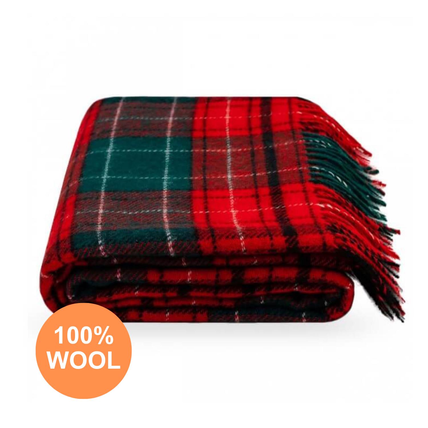 Couverture en laine écossaise tartan rouge vert jaune percé