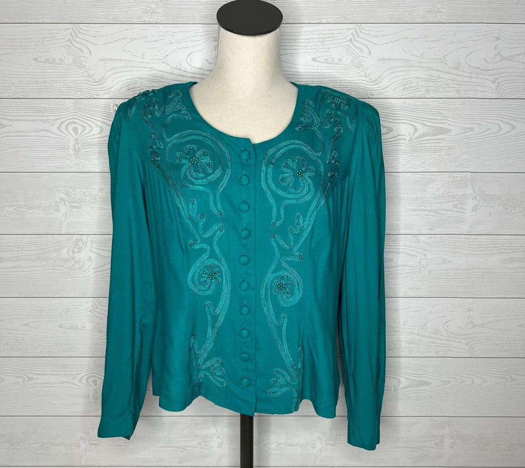 Emerald Jacket Plaza South Vintage Emerald Green Jacket With Soutache Ribbon & Beads ...