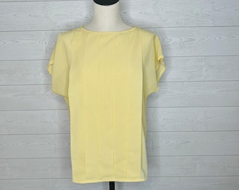 80’s Vintage TanJay sunshine yellow pleated blouse Size 12