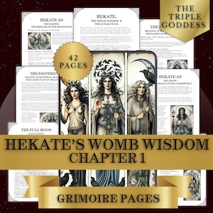 Hekate Triple Moon Goddess Grimoire Pages | Hekate Womb Wisdom | Blood Magic | Lunar Witchcraft | Maiden, Mother, Crone & Dark Goddess