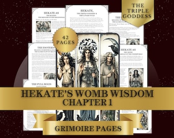 Hekate Triple Moon Goddess Grimoire Pages | Hekate Womb Wisdom | Blood Magic | Lunar Witchcraft | Maiden, Mother, Crone & Dark Goddess