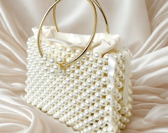 Perlen Clutch Tasche, Abendtasche, Handgemachte Clutch, Luxus Schultertasche, Vintage inspirierte Geldbörse, Perlen Tasche