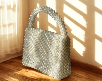 Perlenbeutel - Perlentasche - Perlenhandtasche, einzigartige Handtasche, funkelnde Geldbörse - weiße Perlentasche - Perlen-, Diamant-Handtasche
