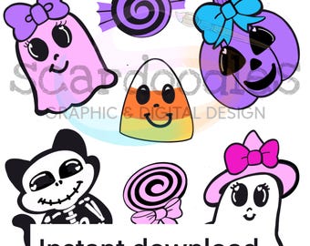 Kawaii Halloween PNG Bundle: Pastel Ghost, Pumpkin, and Candy Corn (Digital Download)