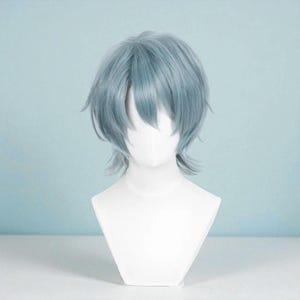 Saja Boy Cosplay Wig with Earrings – Kpop Demon Hunters Short Purple Wig for Halloween or Roleplay
