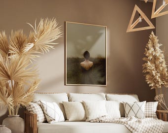 Woman with back in nature – Digital art, nature motif, female silhouette, forest, relaxation, boho, wall decoration