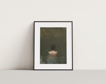 Woman with back in nature – Digital art, nature motif, female silhouette, forest, relaxation, boho, wall decoration