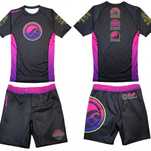 Flerfärgad MMA BJJ Rash Guard & Shorts Set: Grappling Fightwear utan Gi