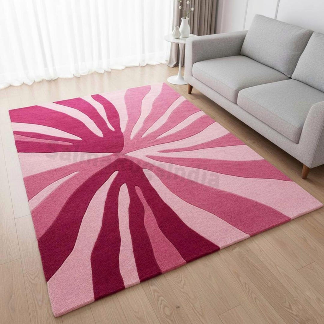 Pink Rug Pattern Horizontal Hand-tufted Wool Rug, Pink Burst Pattern, Modern Abstract Carpet - Etsy