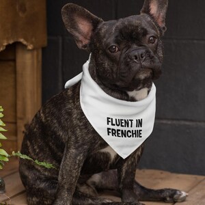 Cute Frenchie Bandana – “Fluent in Frenchie” – French Bulldog Dog Bandana for Pet Lovers, Dog Moms & Frenchie Owners