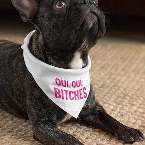 Funny Frenchie Dog Bandana – “Oui, Oui, Bitches” – Sassy French Bulldog Accessory for Pet Lovers, Dog Moms & Dads