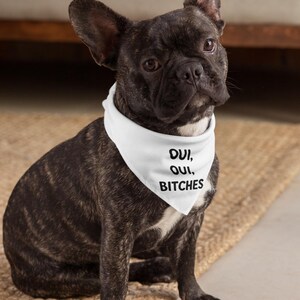 Funny Frenchie Dog Bandana – “Oui, Oui, Bitches” – Sassy French Bulldog Accessory for Pet Lovers, Dog Moms & Dads