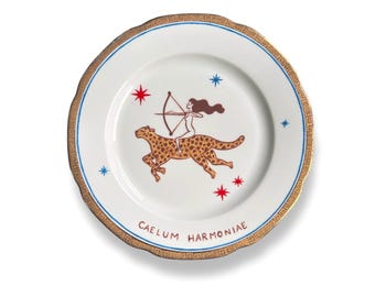 One of a Kind Astrology Plate | Vintage hand painted Porcelain Wall Decor | Feminine Archer Zodiac Art