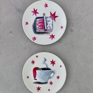 hand painted sardine illustration porcelain plate