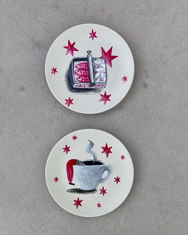 hand painted sardine illustration porcelain plate
