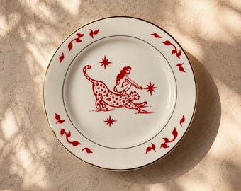 Hand-Painted Leopard Wall Plate, Vintage Porcelain, Original Art, One-of-a-Kind Decor