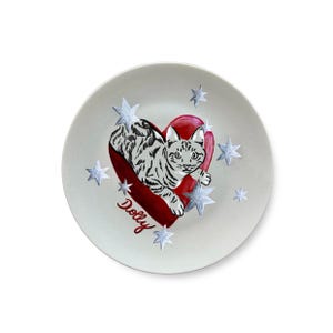 Hand Painted Cat Plate Personalized Name – Cute Cat Lover Gift, Custom Cat Illustration Plate, Unique Ceramic Plate Decor, Cat Mom Gift