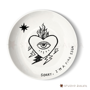 Plato de porcelana pintado a mano con el signo del fuego: decoración de pared del zodíaco