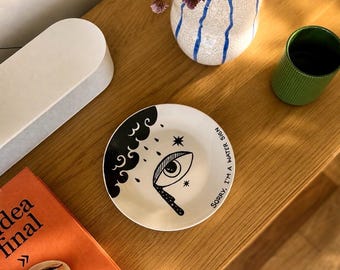 Water Sign Plate, Hand Painted Ceramic Plate, Astrology Decor, Mystical Eye Wall Art, Cancer Scorpio Pisces Gift, Celestial Decor