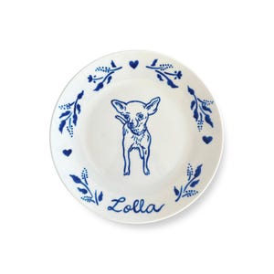 Custom Pet Portrait Plate, Hand Painted Dog or Cat Portrait, Personalized Pet Memorial Gift, Blue and White Decorative Plate