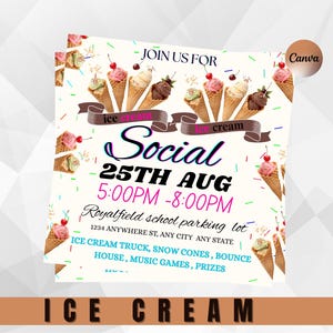 Ice Cream Flyer • Editable Summer Party Sign • Printable Ice Cream Social Poster • Ice Cream Birthday Template • Fundraiser Invite