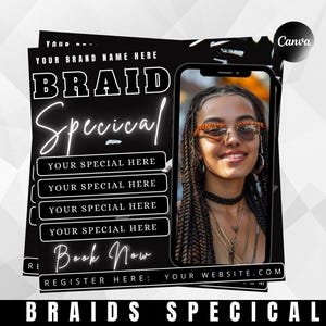 Editable Braids Flyer: Salon Hair Booking Template (Digital Download)