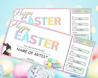 Plantilla editable de entradas para conciertos de Pascua, pase para espectáculo de conejos de Canva, entrada para eventos de primavera, programa de música religiosa, regalo de Pascua para niños